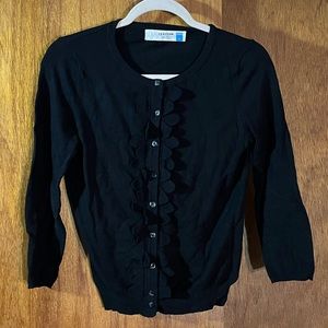 SPARROW Black Cardigan Sweater with Scallop Detailing Down Front Sz S